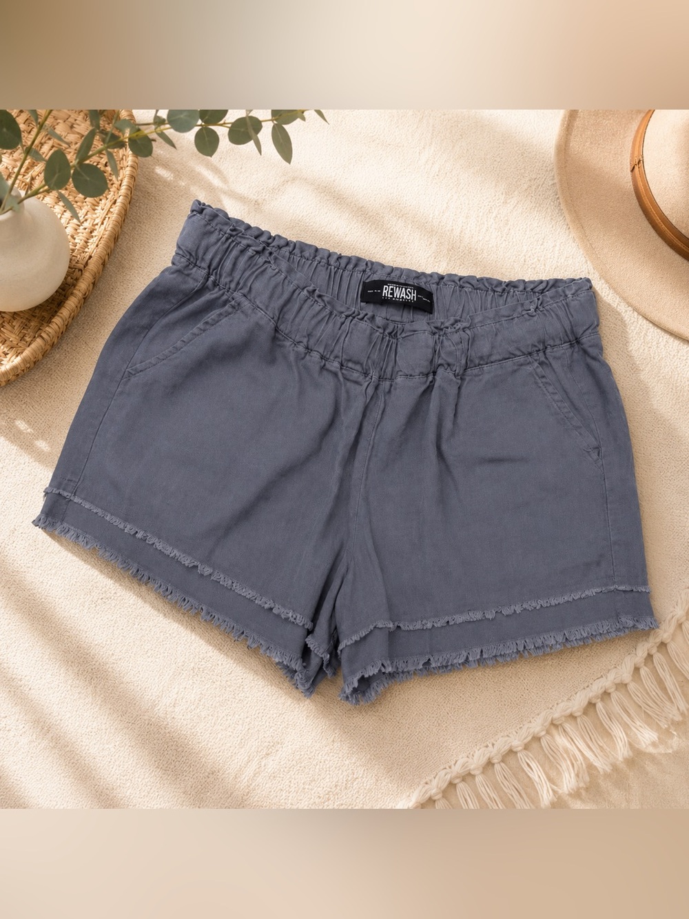 Rewash Gray Frayed Hem Pull-On Shorts | Soft Casual Summer Shorts